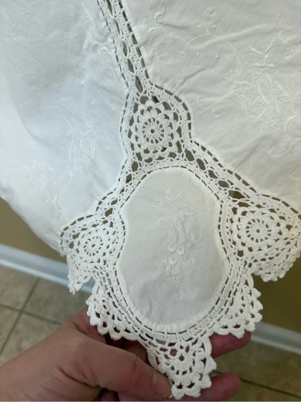 Source Unknown White Maxi Skirt with Crochet Lace Insets